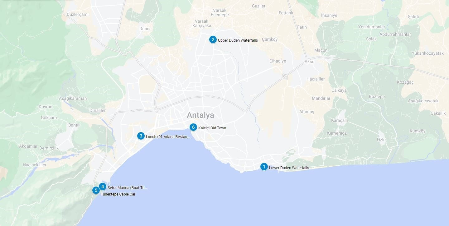 Antalya City Tour Map